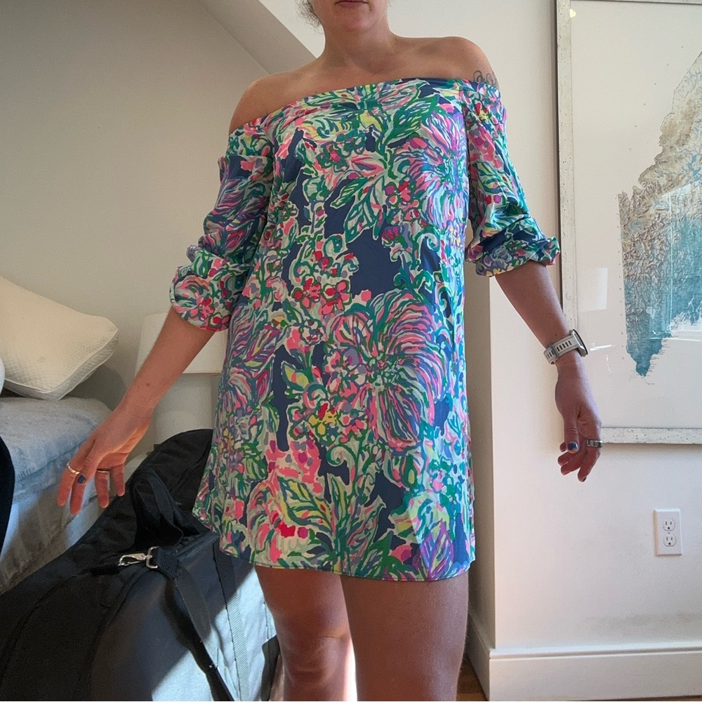 Lilly Pulitzer Strapless Dress in Blue and Pink Floral
